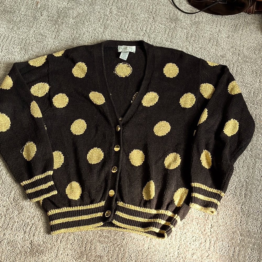 Vintage Black and Metallic Gold Cardigan Sweater! Size PM